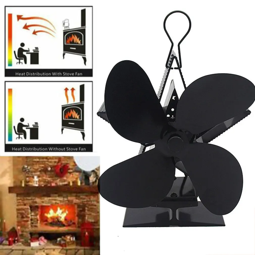 

Thermal Power Fireplace Fan Heat Powered Wood Stove Fan Log Wood Burner Ecofan Four-leaf Fans Efficient Heat Distribution