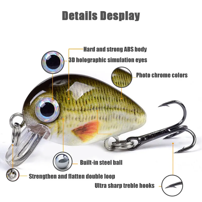 5pcs/set Fishing Lures Set Mini Crankbait Black Minnow Bass Trout