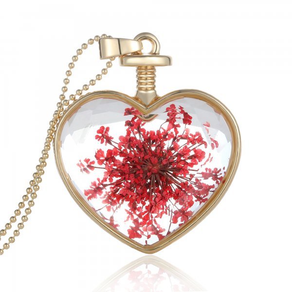 Charms Pendant Necklace Dried Flower Real Dry Flower Round Locket Necklace Gold Chain Necklace for Women Jewelry Fashion