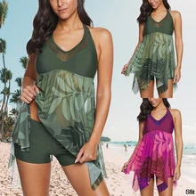 Vintage Print Plus Size Loose Swimsuit Women's Separate Bikini Bather Push Up Padded Swimwear Mesh Bikini Fashion Biquine Vintage Print Plus Size Loose Swimsuit Women's Separate Bikini Bather Push Up Padded Swimwear Mesh Bikini Fashion Biquine