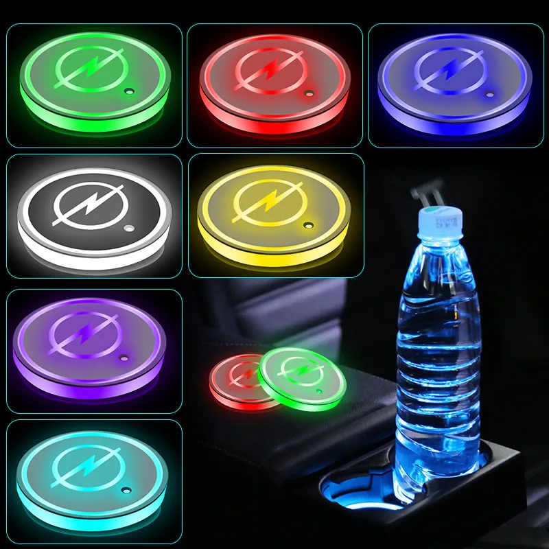 

2pcs 7 Color Car Decor USB Charging LED Water Coaster Cup Holder Mat For Opel Astra H G J Insignia Mokka Zafira Corsa Vectra C D