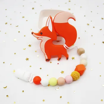 

BPA Free DIY Food Grade Sensory Teething Toys Soft Fox Baby Gel Teether pacifier clip