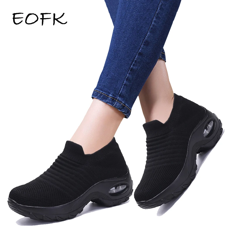 Online EOFK 2019 Fashion Autumn Women Platform Shoes Woman lady Flats Fall Casual Black Ballet Shoes Comfort Sock Slip On Dance Shoes