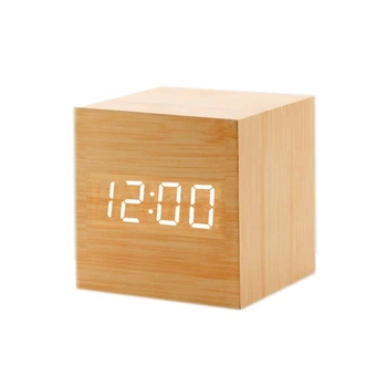 

Wood LED Alarm Clock Retro Glow Clock Desktop Table Decor Voice Control Snooze Function Desk Tools