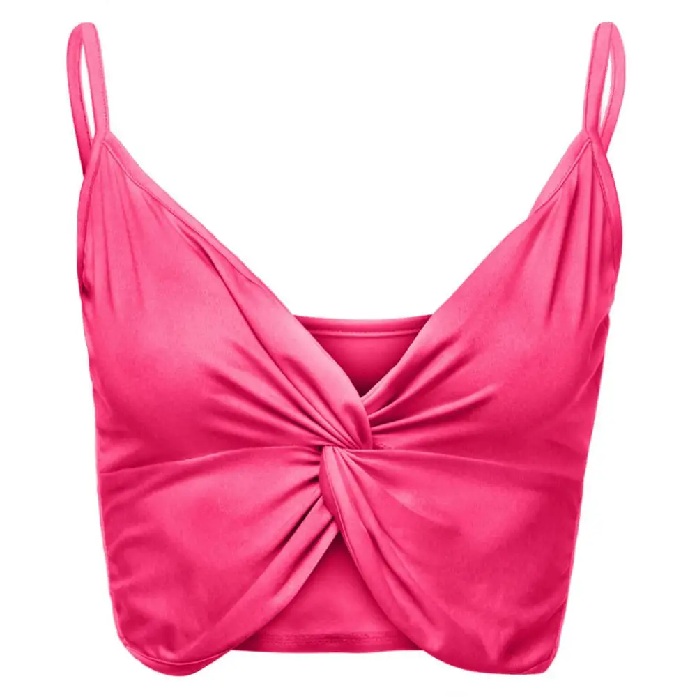 Hot pink Летний топ на бретелях для женщин, сексуальный однотонный топ с глубоким v-образным вырезом, без рукавов, с перекрестными ремешками, топ, модная распродажа и Горячие предложения, жилет для женщин - Цвет: Hot pink