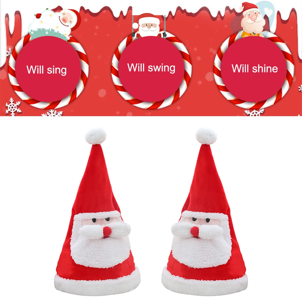 Electric Christmas Hat Santa Hat with Light Sing Function Gifts for Boys Girls Christmas Decorations