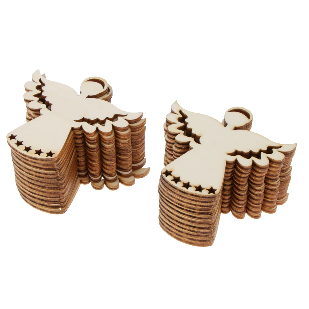 Pieces of 24 Unpainted Angel Wooden Chips Craft Gift Tags Price Labels Xmas Decorations