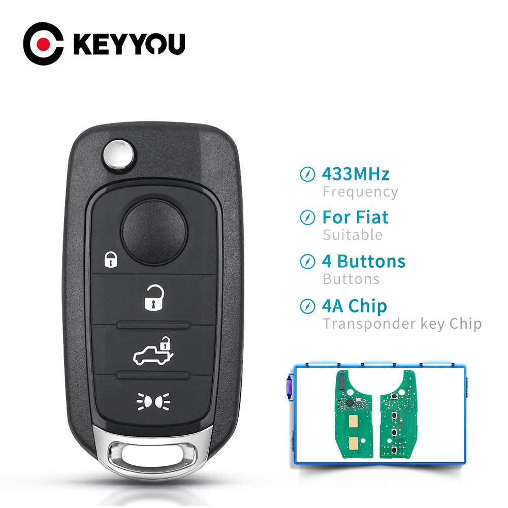 

KEYYOU 3pcs 3/4 Buttons 433.92Mhz 4A Chip Fob SIP22 Blade Remote Control Flip Car Key For Fiat 500X Egea Tipo 2016 2017 2018