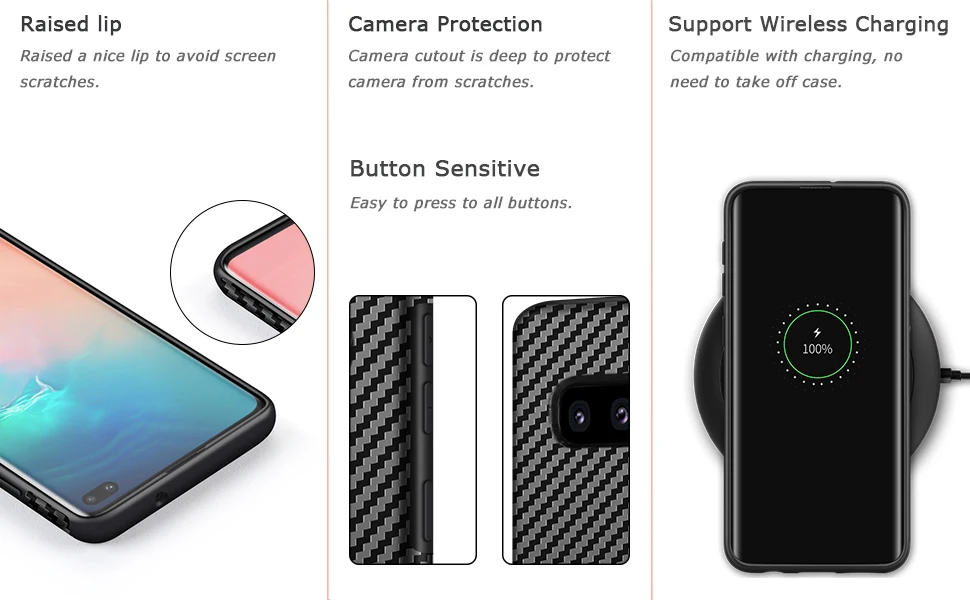 Tasikar Samsung Galaxy S10+ Case with Carbon Fiber Leather and Soft TPU Design Easy Grip Slim Case