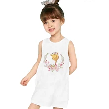 

Summer Animal And Flowers Latest 4-9 Year Old Children's Vest Skirt Girls Cartoon Anime Clothes Cute Children Clothes Printing