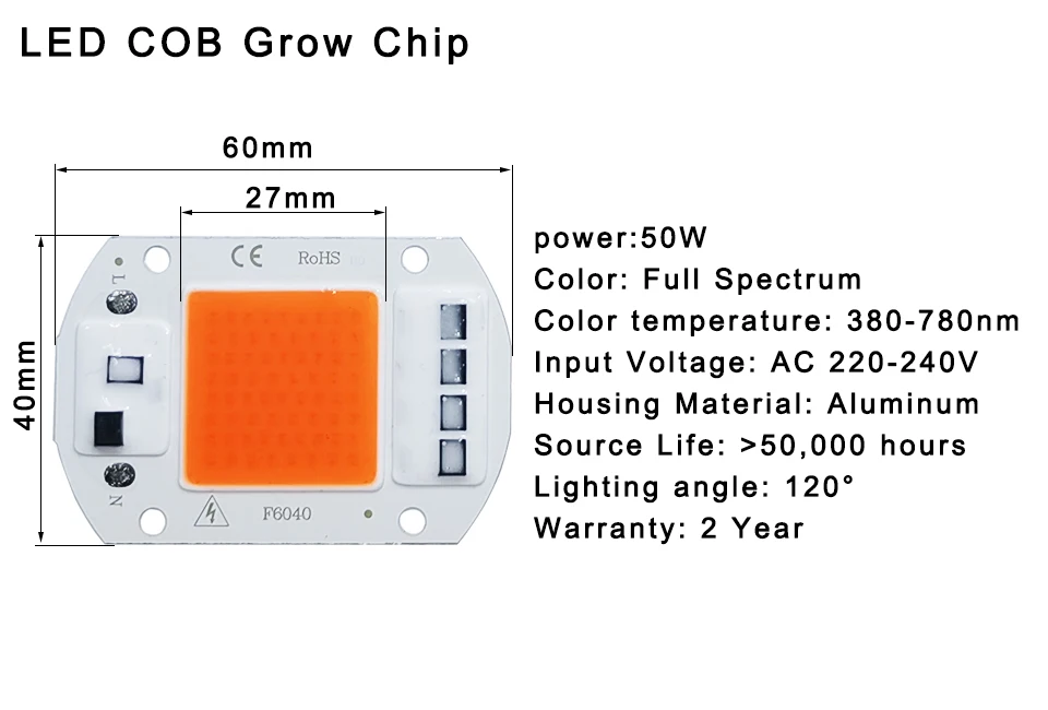 LED Grow COB Light Chip Full Spectrum AC 220V 10W 20W 30W 50W No need driver For Growth Flower Seedling Grow Plant Lighting