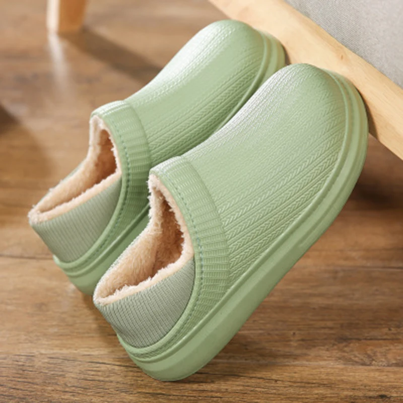 2022 Winter New Cotton Slippers Female Solid Color Waterproof Warm And Velvet Cotton Shoes Men Thick-soled Couple Home Slippers