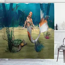Занавеска для душа в виде русалки с цифровым изображением черепахи русалки, сказочный мир в океане под морем, художественный комплект одежды для декора ванной комнаты