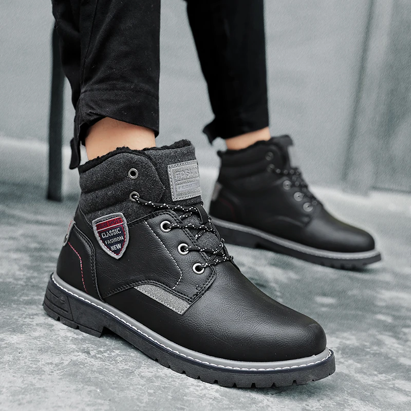 Новая зимняя обувь, Теплые Зимние ботильоны для мужчин; плюшевые зимние теплые мужские туфли круглый носок теплая зимняя обувь для мужчин
