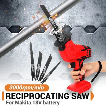 

Mini Electric Saw Cordless Reciprocating Saw Woodworking Cutting DIY Power Saws Tool with 4 Saw Blades for 18V Makita Battery