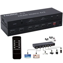 Matriz hdmi 2.0 4x2 4k, matriz hdmi 4x2 com áudio hdmi 2x2 matriz hdmi, interruptor de matriz 4 in 2 divisor 4k 60hz hdcp 2.2