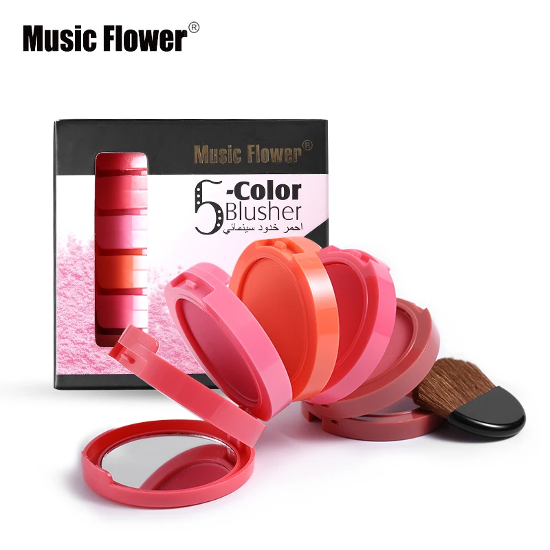 Бренд Music Flower, макияж, набор, 5 в 1, цвета, макияж, румяна, водонепроницаемые, для лица, румяна, пудра, палитра, косметика, шелковистая текстура
