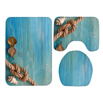 

3 Piece Bathroom Rug Set Seashell Pedestal Mat Non Slip Bath Mat Toilet Lid Set Premium Quality