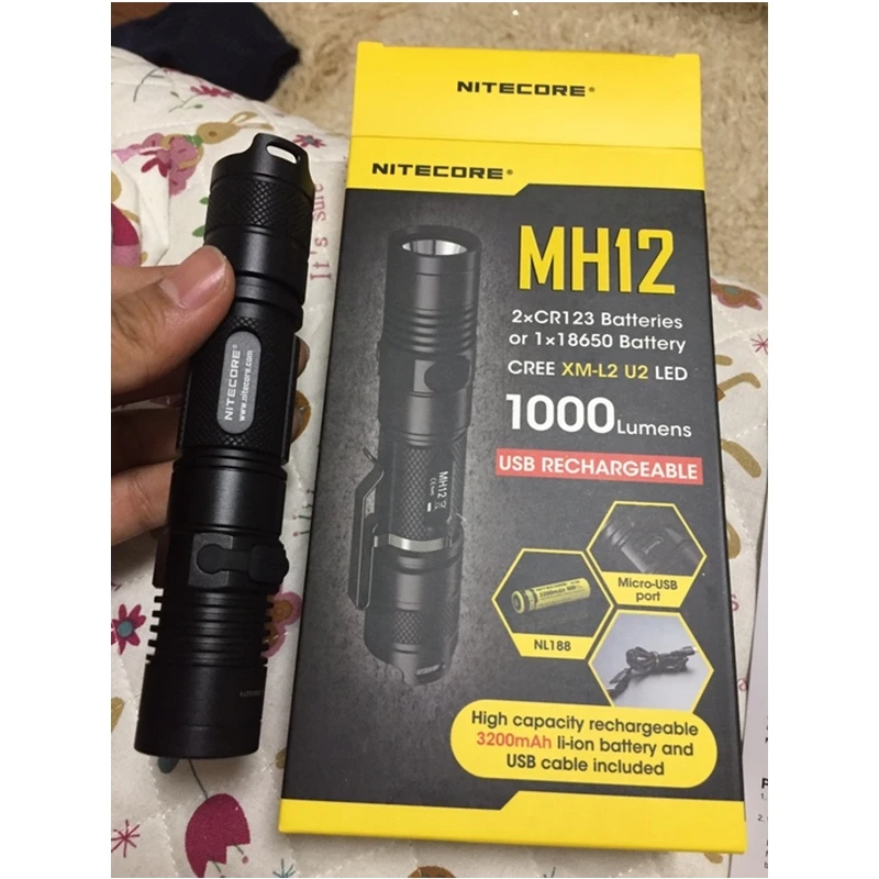NITECORE MH12 USB Перезаряжаемый флэш-светильник CREE XM-L2 U2 светодиодный Макс 1000 люмен дальность луча 232 м уличный светильник тактический фонарь
