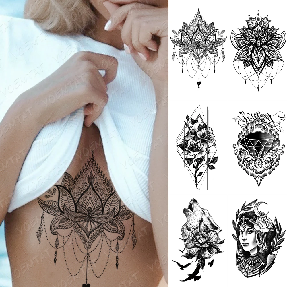 Mandala Tatouage Bras Femme Dentelle Autocollant De Tatouage Temporaire, Imperméable, Poitrine, Dentelle, Henné,  Mandala, Flash, Loup, Diamant, Fleur, Bras D'art Corporel, Faux Tatouage  Pour Femmes Et Hommes - Tatouages Éphémères - AliExpress