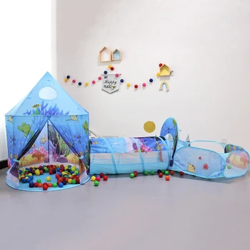 

3 In 1 Ocean Children's Tent House Toy Ball Pool Portable Children Tipi Tents with Crawling Tunnel Pool Ball Pit House Kids Tent