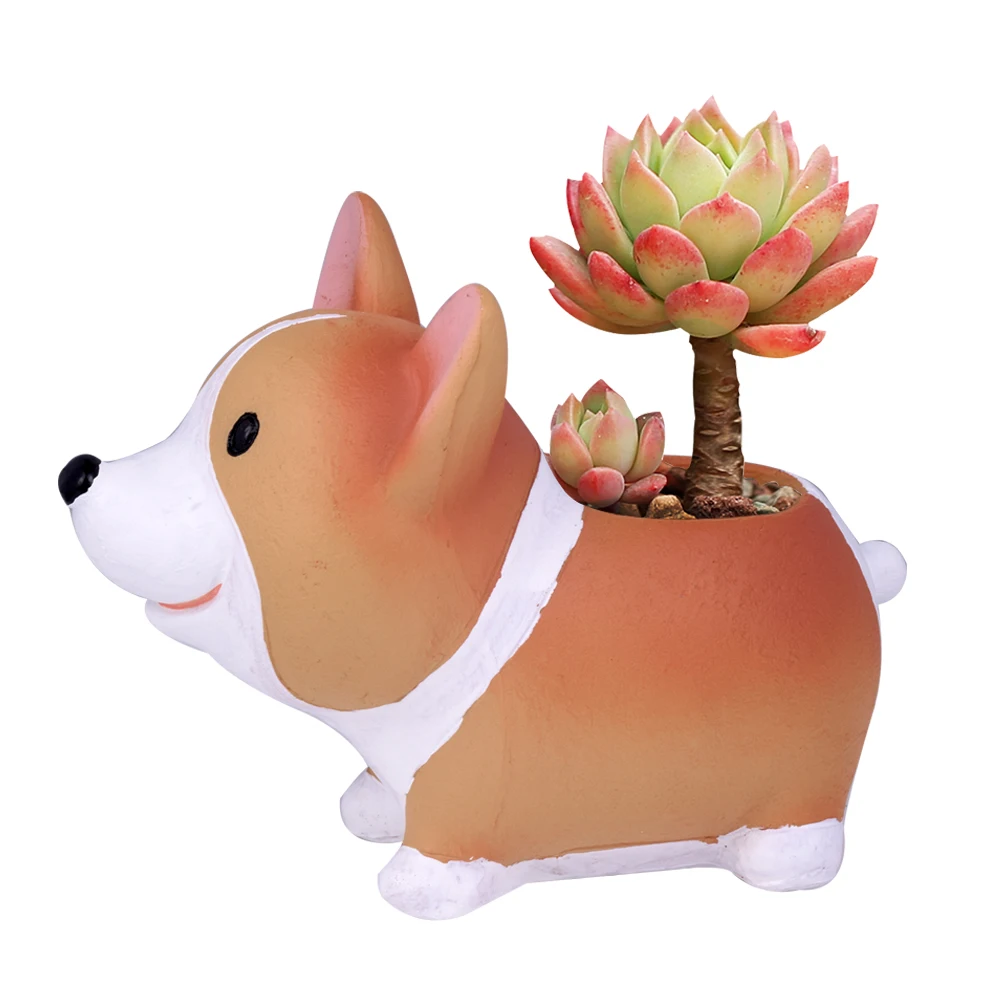 EQF211 WITUSE Creative Resin Planter Flowerpot Cute Corgi Dog Garden Pots Succulent Plants Jardin Bonsai Desk Puppy Flower Pot drop - Цвет: EQF211