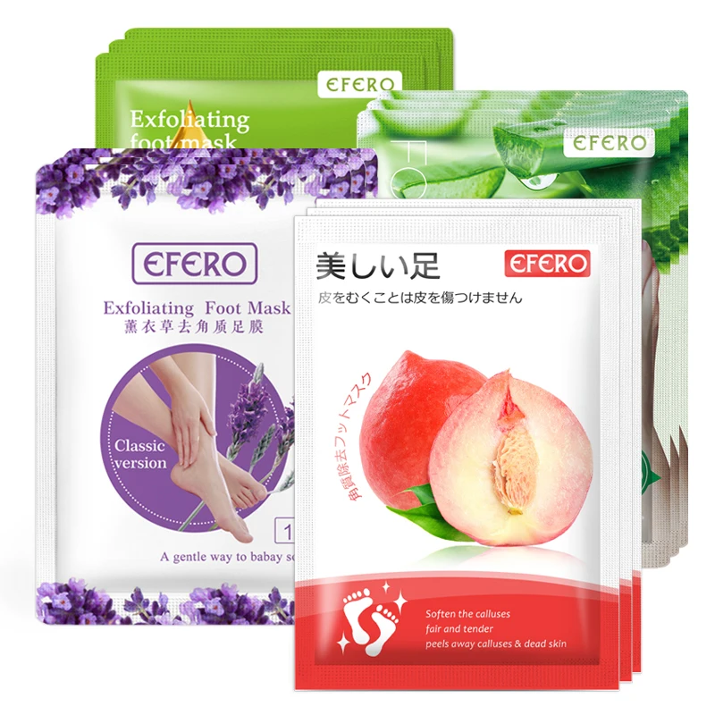 

EFERO 4pair Lavender/Peach Foot Peeling Mask Renewal Socks for Pedicure Remove Dead Skin Smooth Moisturizing Foot Mask for Legs