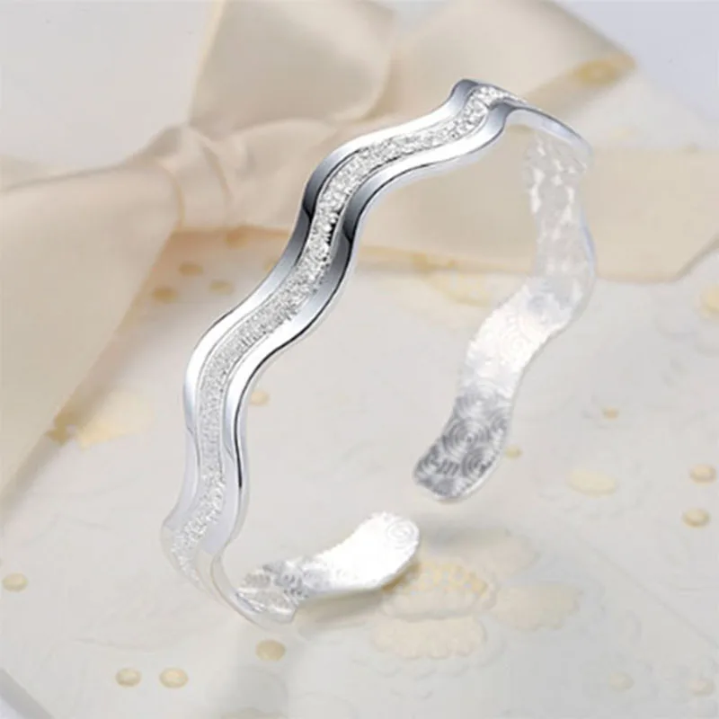 925 Sterling Silver Ladies Shiny Ripple Whirl Bracelet Women Men Girls Open Cuff Bangle Adjustable Gift Present - Image 4