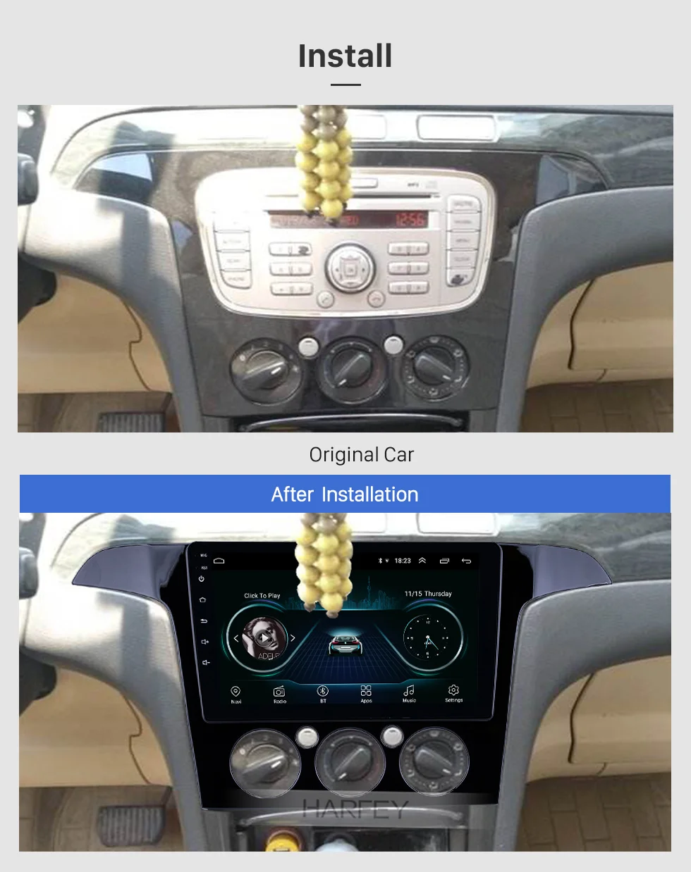 Sale Harfey Bluetooth GPS Navigation 9 inch Car Radio HD Touchscreen for Ford S-Max Manual A/C 2007-2008 Android 8.1 support Carplay 1