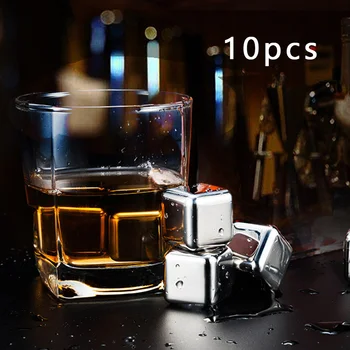 

10Pcs Beer Beverage Cooling Stainless Steel Ice Cubes Whiskey Stones Reusable Mould Tray Ice Cream DIY Tool Whiskey Wine