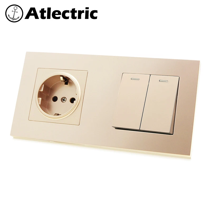 

Atlectric DE EU Standard Plug Wall Socket 1 2 3 4 Gang Button Light Switch Double Wall Socket Switch Power Outlet