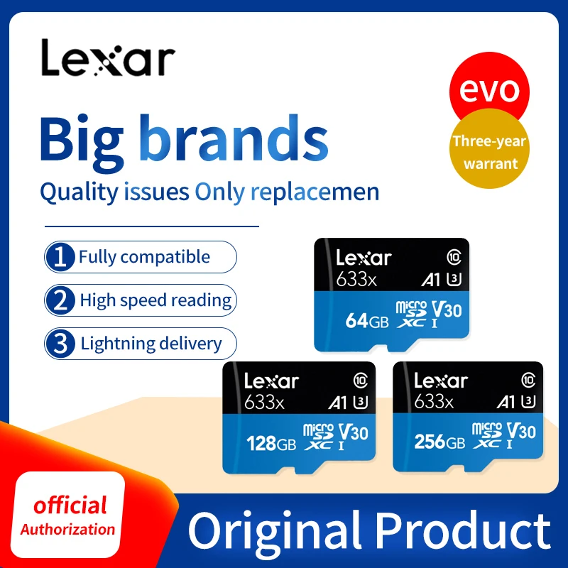 Карта micro sd Lexar 633x1000x32 Гб 64 128 ГБ 256 512 карта памяти Class 10 carte для 1080p full HD 3D и 4K