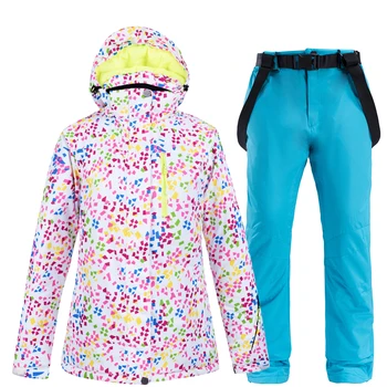 

Women's Snow Suit clothing set ski Costumes Waterproof Windproof Winter Wear Mountain Snowboarding Ski Coats + snow Bibs pants