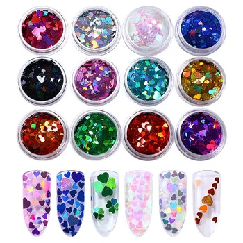 

12 Boxes/Lot AB Color Pink Nail Sequins Glitter Flakes Rhinestones Star Heart Pearl Nail Art 3D UV Gel DIY Decoration