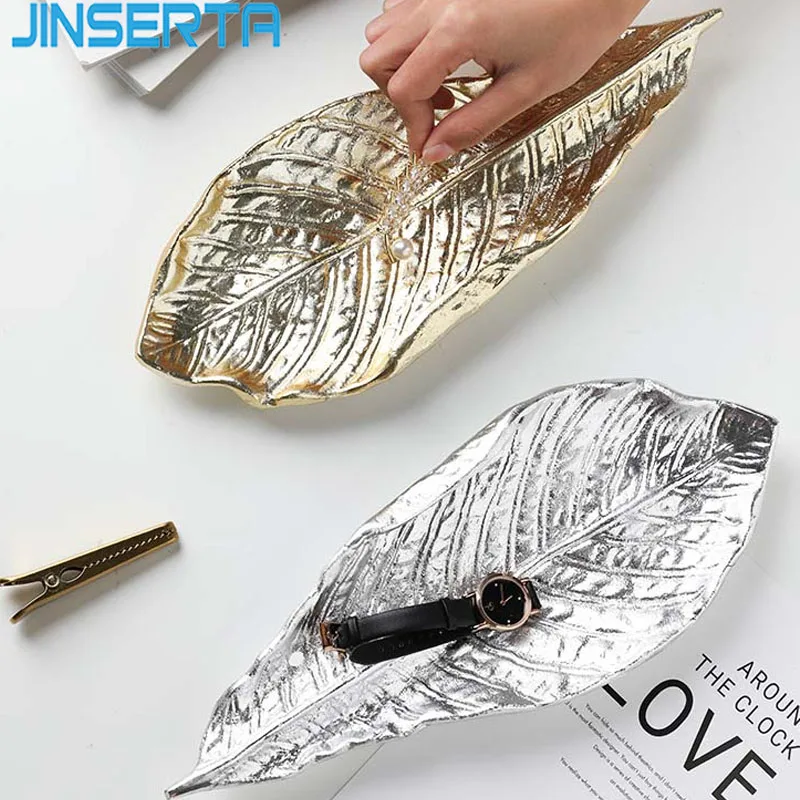 JINSERTA Metal Storage Tray Jewelry Display Plate Luxury Necklace Ring Earrings Cosmetic Organizer Home Decorative Tray