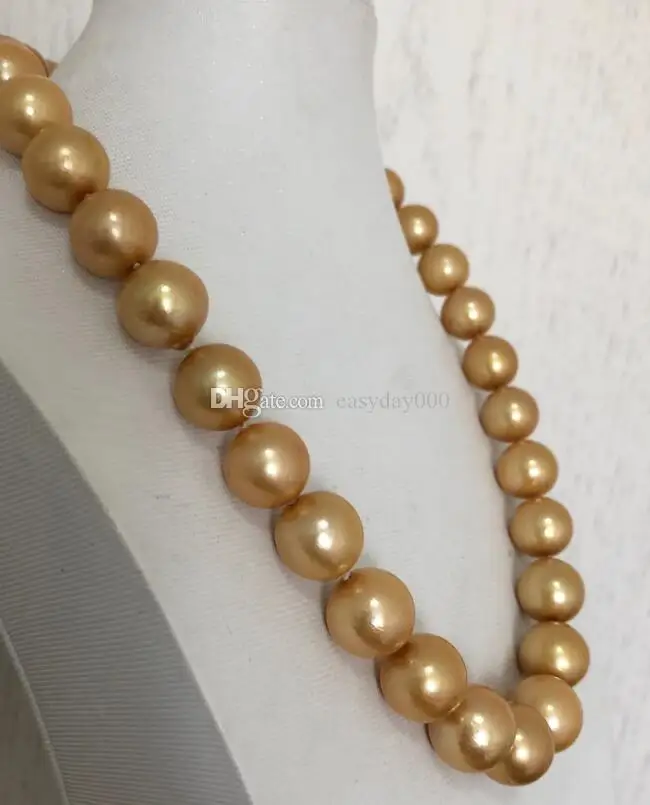 

NEW FINE PEARL JEWELRY gorgeous huge13-15mm south sea gold pearl necklace 18