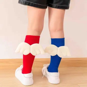 

Kids Girls Candy Color Wing Elastic Knee High Socks Cotton Stockings Leg Warmers