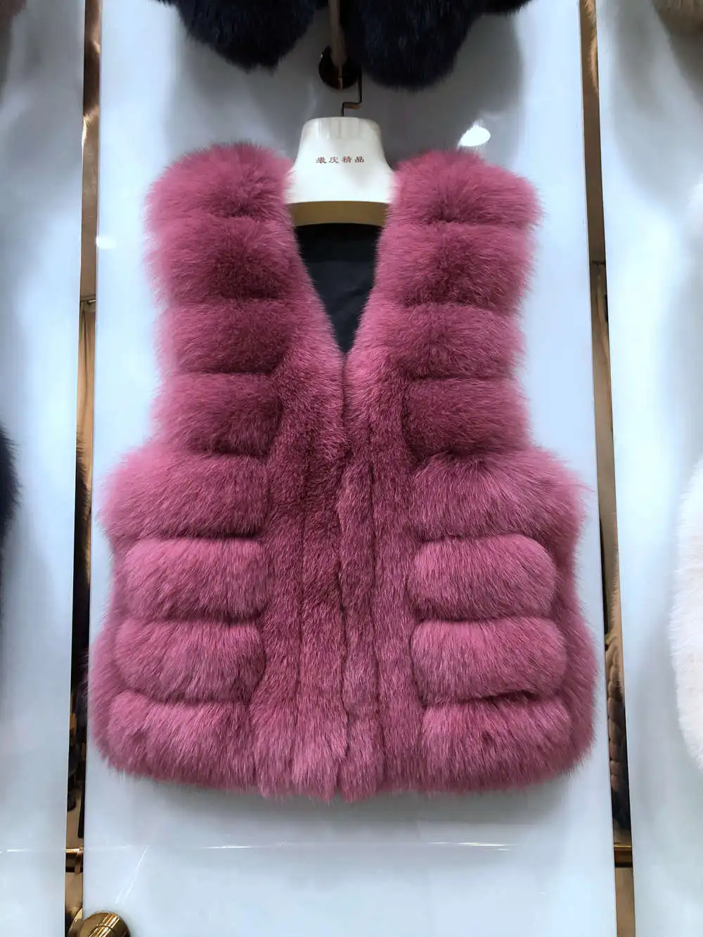 Peach Pink Натуральный Лисий мех жилет женская мода теплый жилет подлинный натуральных мех женский жилет S7557 - Цвет: Peach Pink