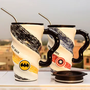 

HOT avengers figure Fashion Mens SpiderMan Batman pattern Cup Model party Show cosplay ceramics glass Toys NEW year Gift