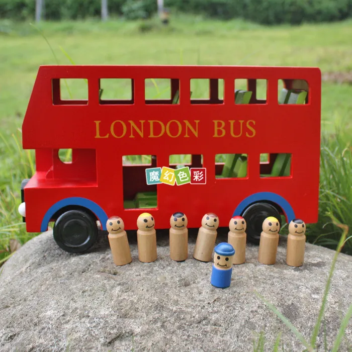 

Bright Red Bus Wooden London Bus Model-Dismountable Car Toy Play House Model-Dismountable Car