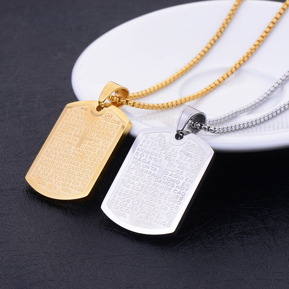 

Titanium Steel Gold Silver Color Square Bible Scripture Pendant Necklace Stainless Steel Catholic Jewelry Christmas Gift