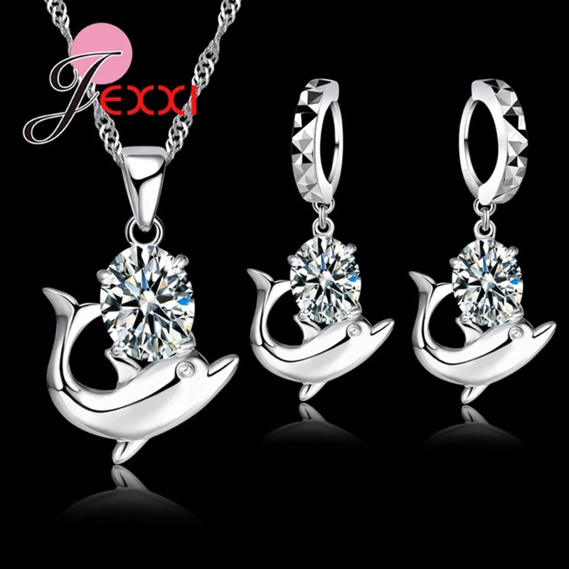 

Elegant Cute Dolphin 925 Sterling Silver Cubic Zirconia Necklace Drop Earring Pendant Jewelry Sets Fashion Jewellry