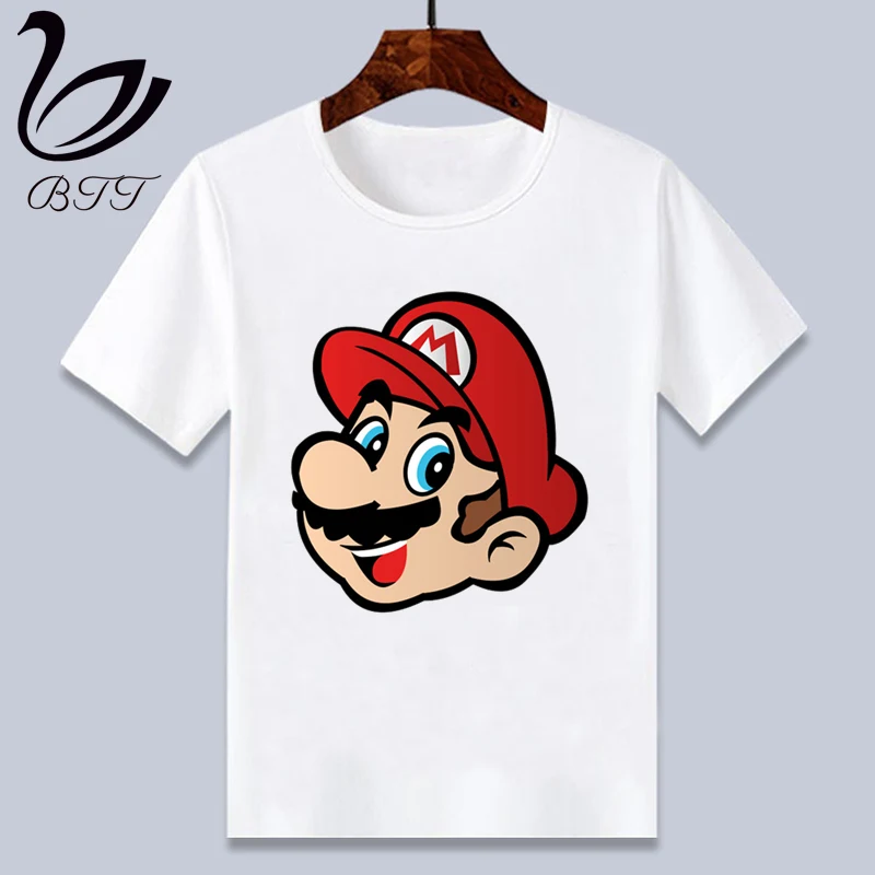 Baby Boy Girl Super Mario Cute Print MARIO Clothes Children Funny T-shirt Round Neck Children Tops