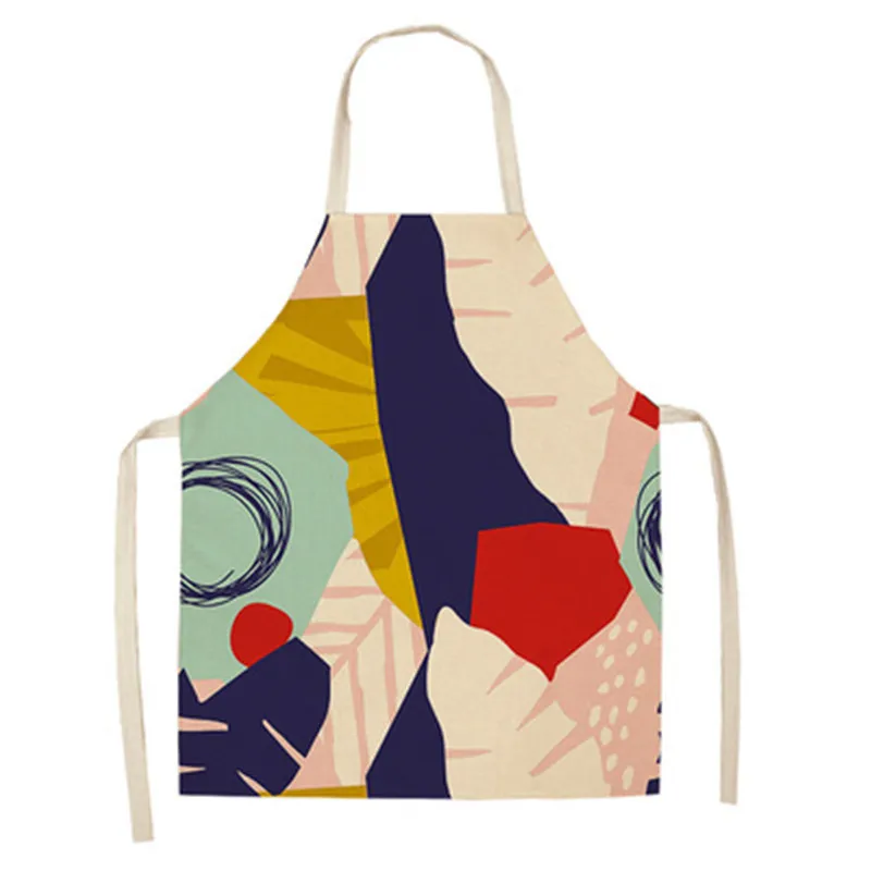 Nordic Style Palm Leaf Linen Kitchen Cooking Apron For Woman Pinafore Coffee Shop Baking Bibs Waterproof Home Cleaning Apron
