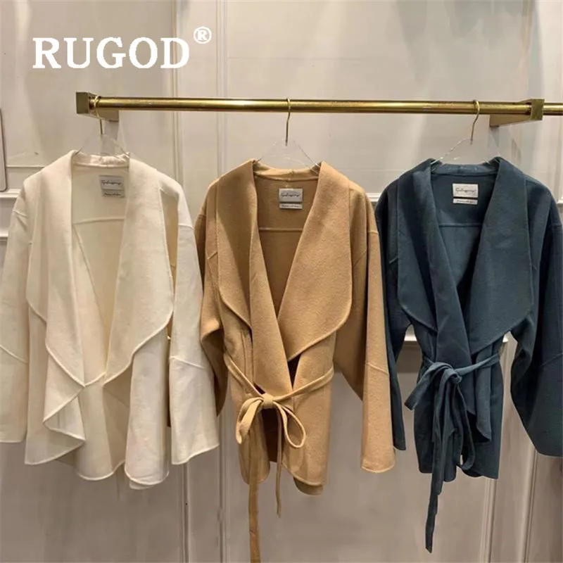 RUGOD, новинка, зимнее теплое толстое пальто, женское, винтажное, отложной воротник, на шнуровке, свободное, Женское пальто, модное, женское, элегантное, темпераментное
