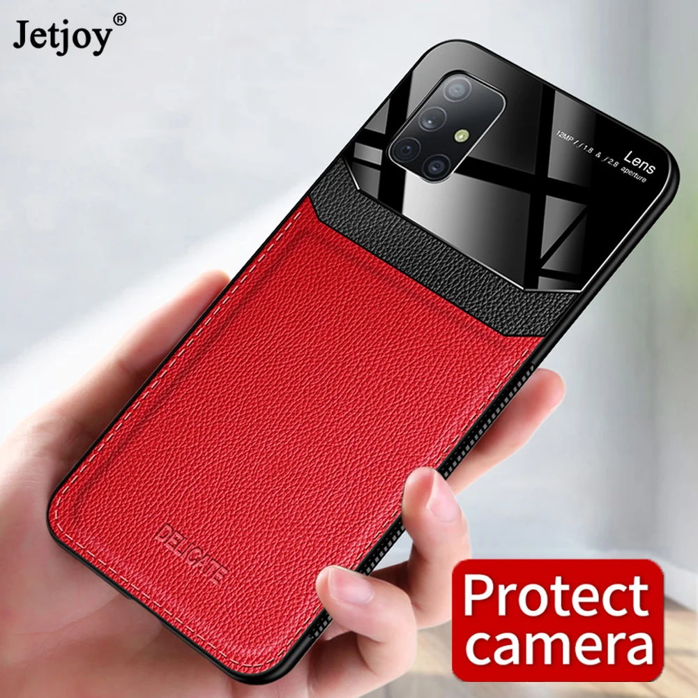 Ударопрочный чехол Jetjoy для samsung Galaxy A71 A51 кожаный зеркальный из закаленного стекла