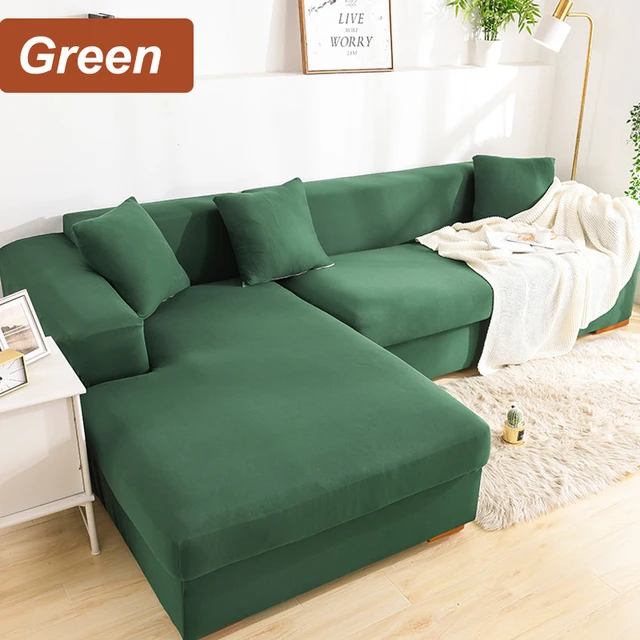 L-Shaped Sofa Cover Corner Sofa Slipcovers Elastic Chaise Cover 1/2/3/4 Seater Stretch Sectional Couch Armchair Cover Protector Green