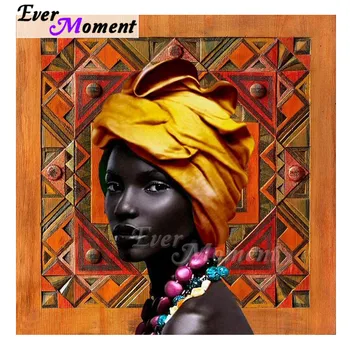 

Ever Moment Diamond Painting Africa Woman Yellow Scarf Decoration For Home Handmade Full Square Drill Diamond Embroidery ASF1986
