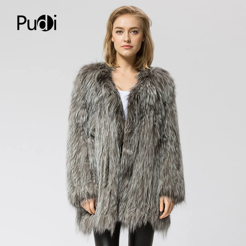 

CR055 real fur coat knit knitted Real silver fox fur coat jacket overcoat women's fashion winter warm fur long coat ourwear