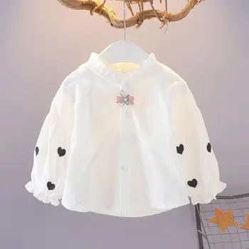 

2020 new Baby Girls Cotton white soild full Shirts Cute Children kids Blouse Clothes